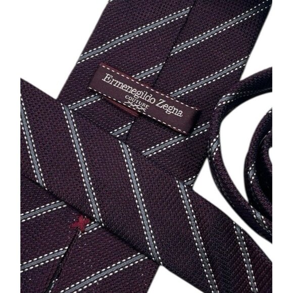 ERMENEGILDO ZEGNA COUTURE Men's Silk Tie LUXURY XL Burgundy Striped W:3.6" EUC - Picture 2 of 5